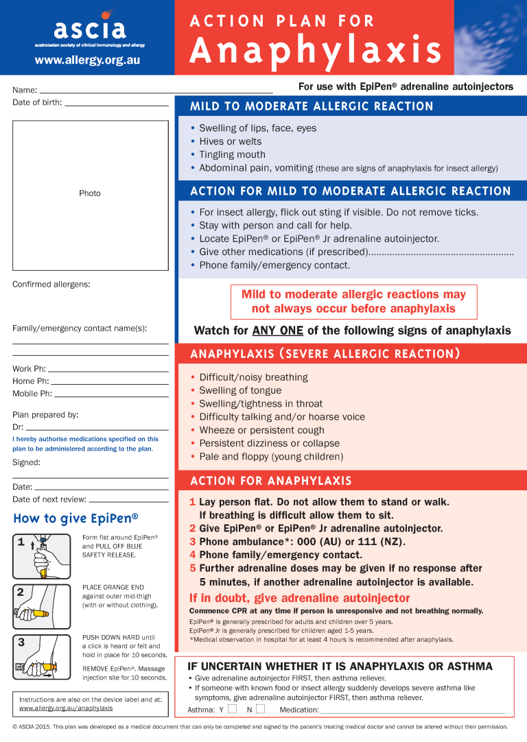 Asthma and Anaphylaxis Action Plan | Catch Training